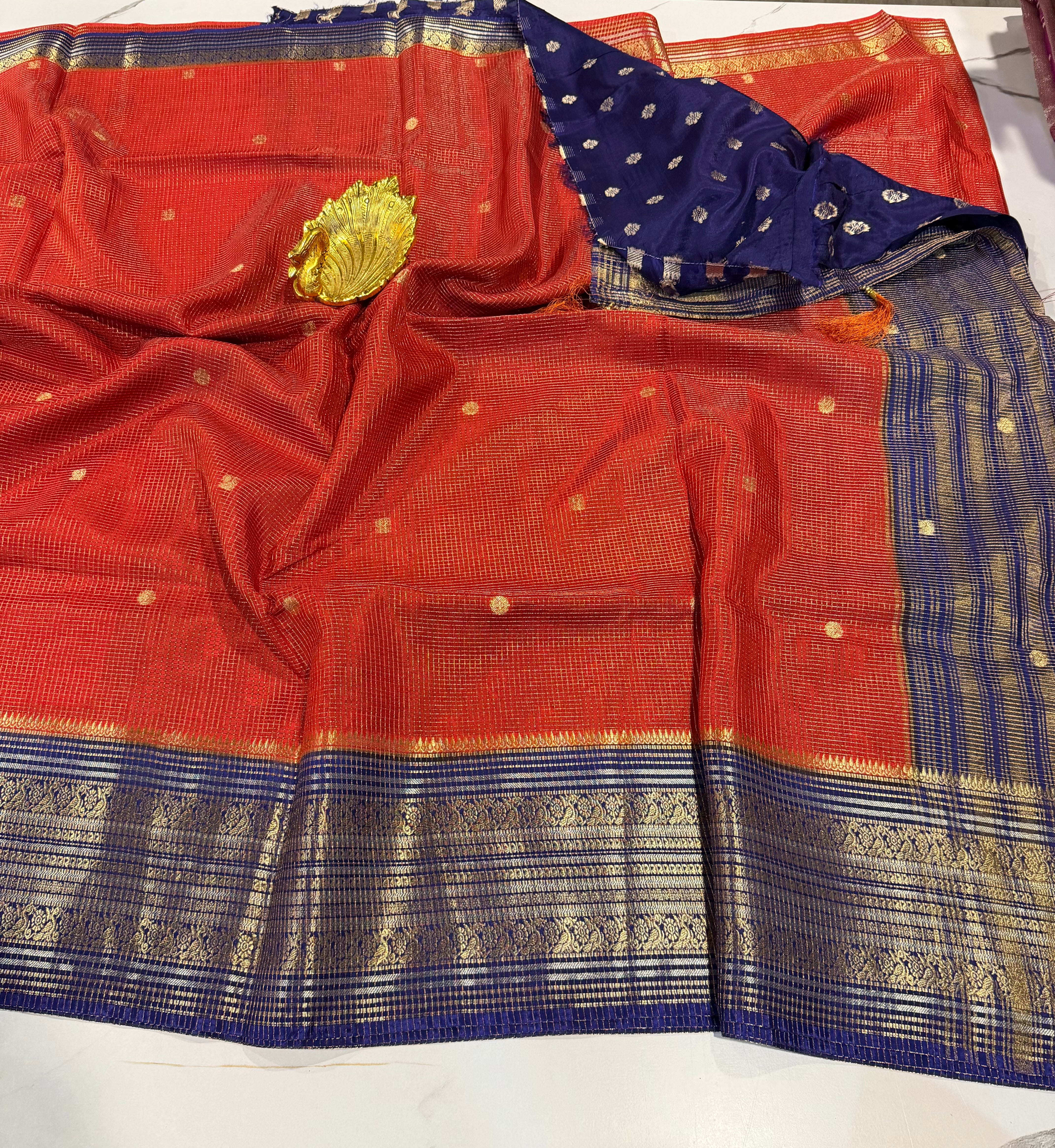VKC2149BB- Red n naviblue Kanchi Brdr saree