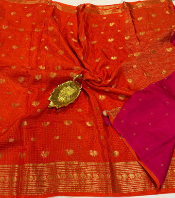 VKC2149- Orange saree pink blouse Vintage Kanchi Brdr