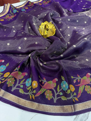 Bc-5100 violet  Banaras kora saree