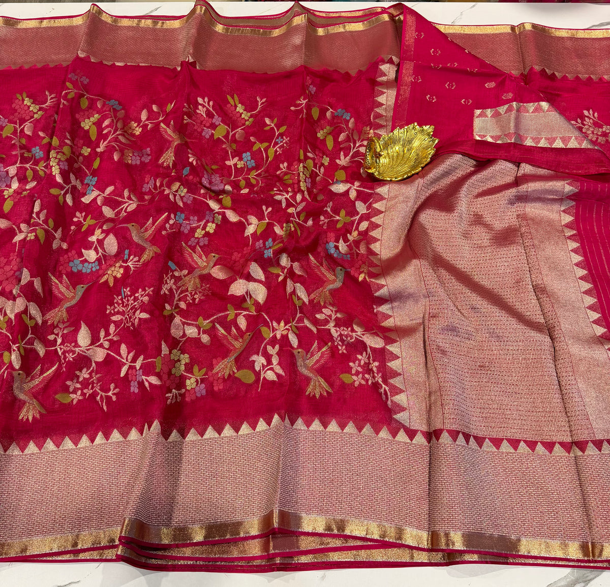MZ-5900 Pink colour Manipuri Zari kota saree