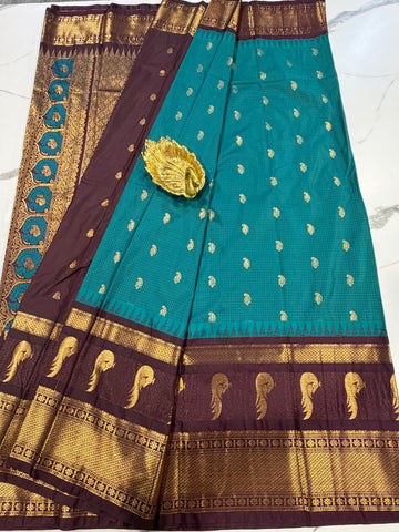 MS-2501 peacock green n brown Muniya gadwal saree