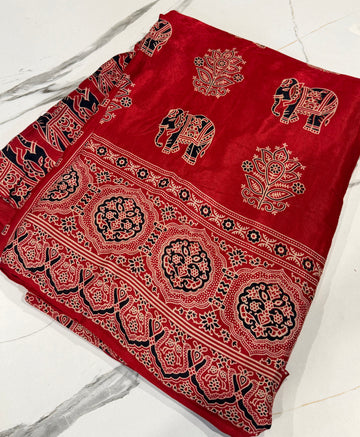 Sri-2150 Red Ajrak prints Gaji silk saree