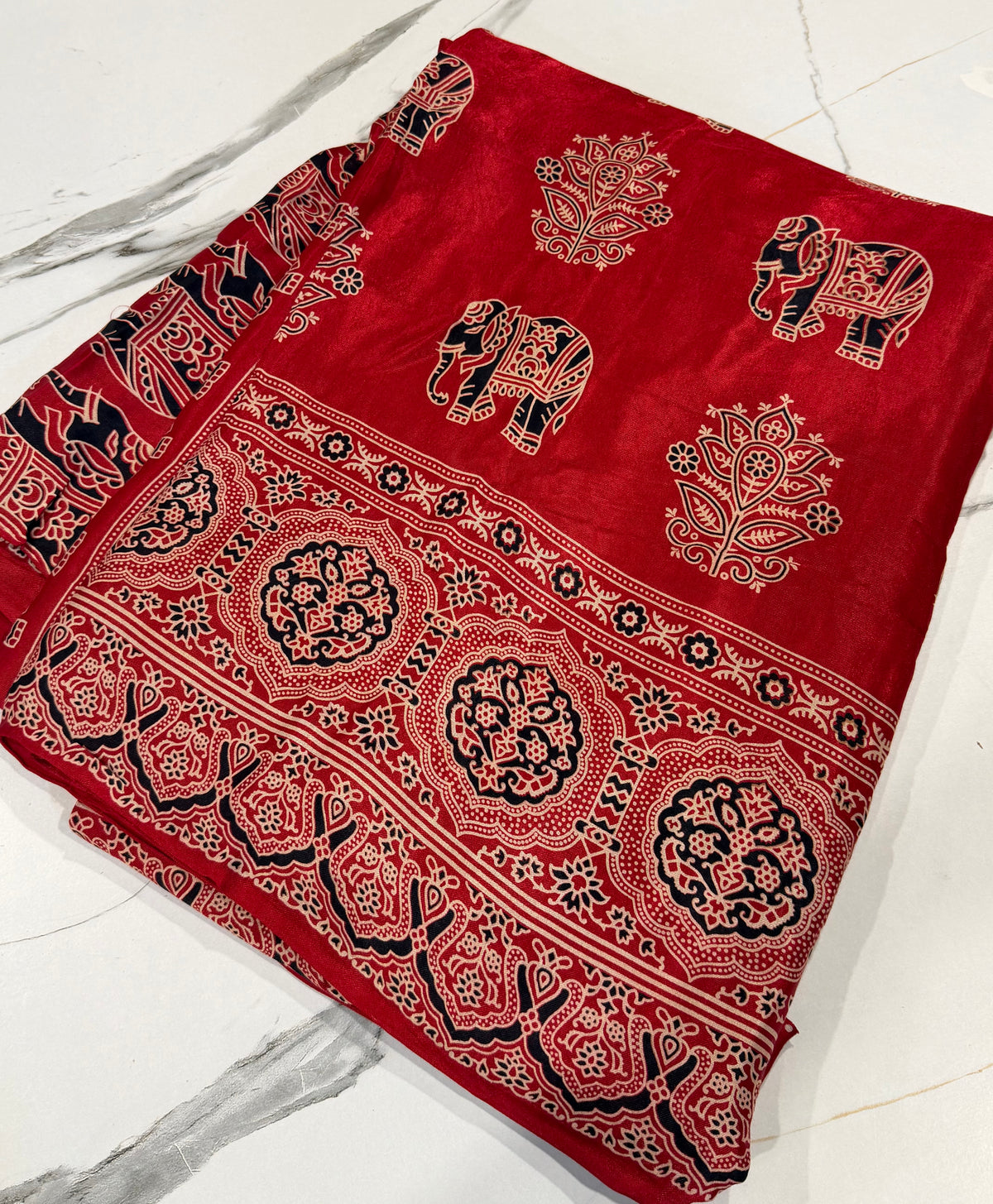 Sri-2150 Red Ajrak prints Gaji silk saree