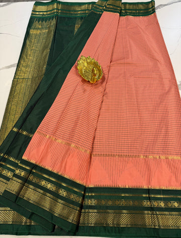 MG-2900 baby pink n green Mangalagiri Gadwal saree