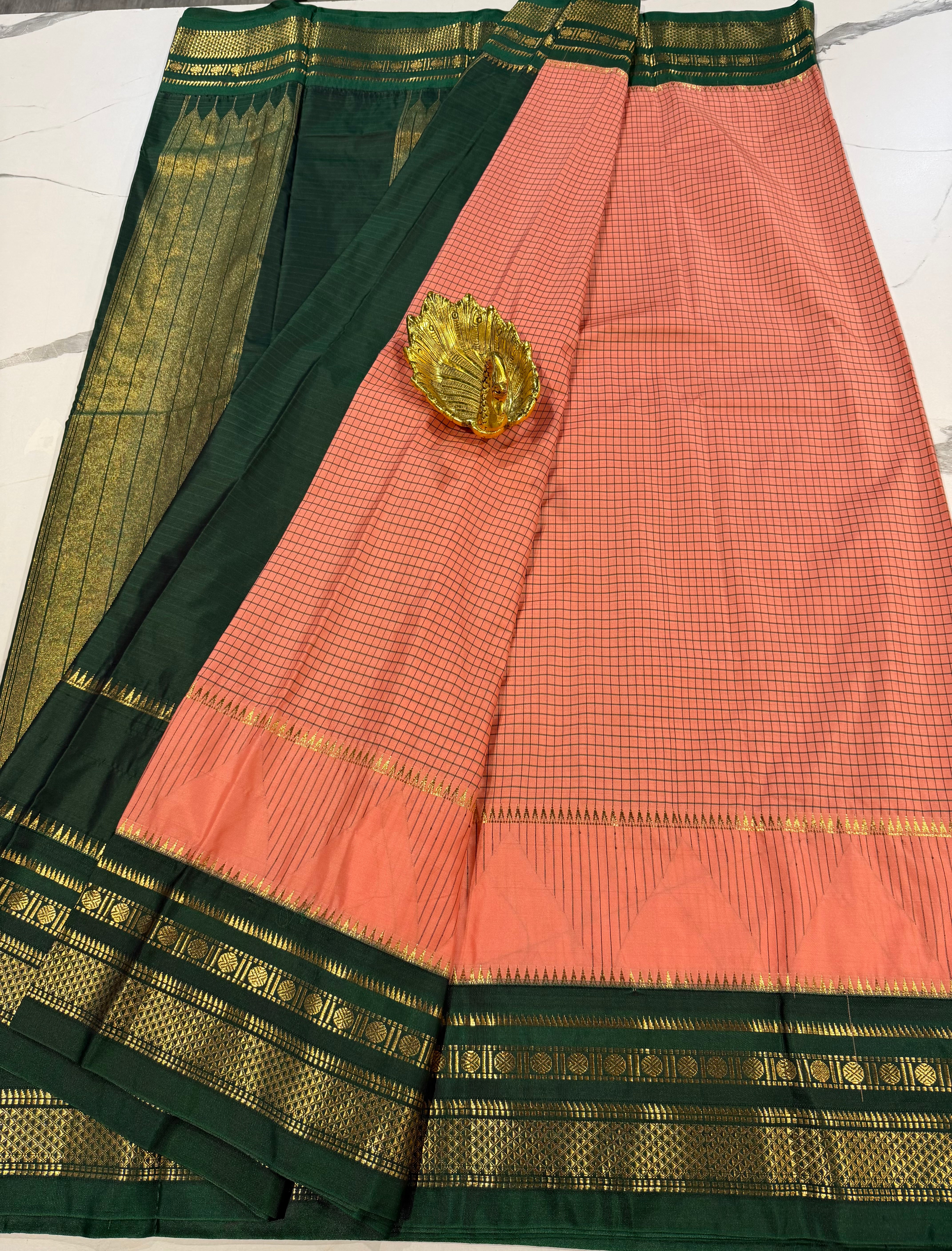 MG-2900 baby pink n green Mangalagiri Gadwal saree