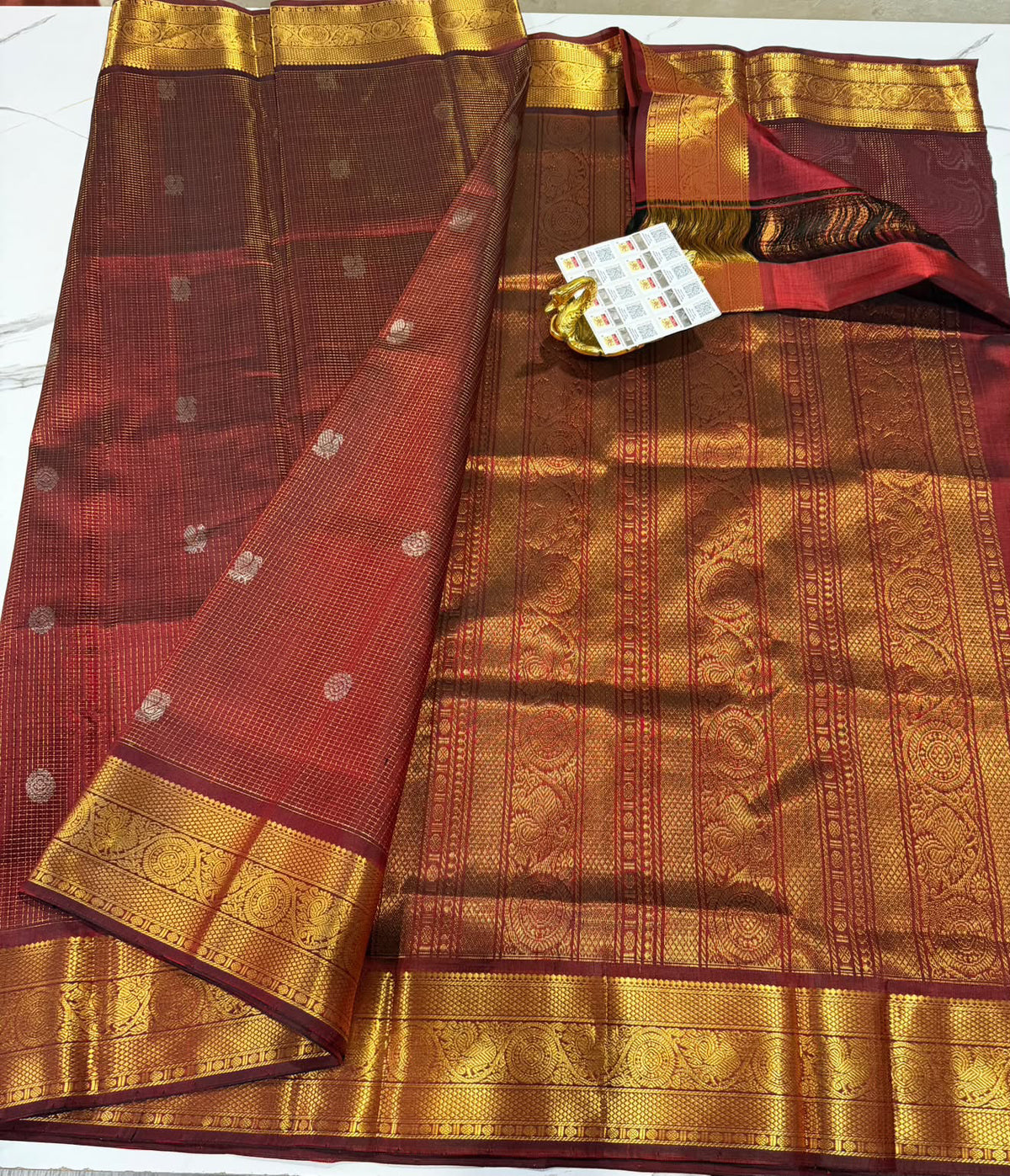 PHV-115 Maroon colour pure handloom vintage kanchi saree
