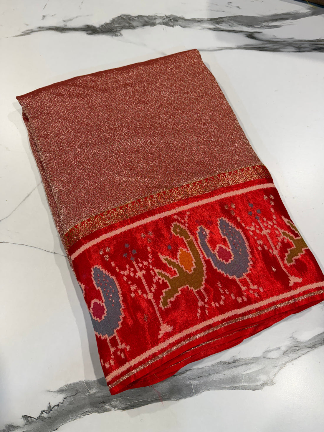 KT-5 Red colour kanchi tissue saree