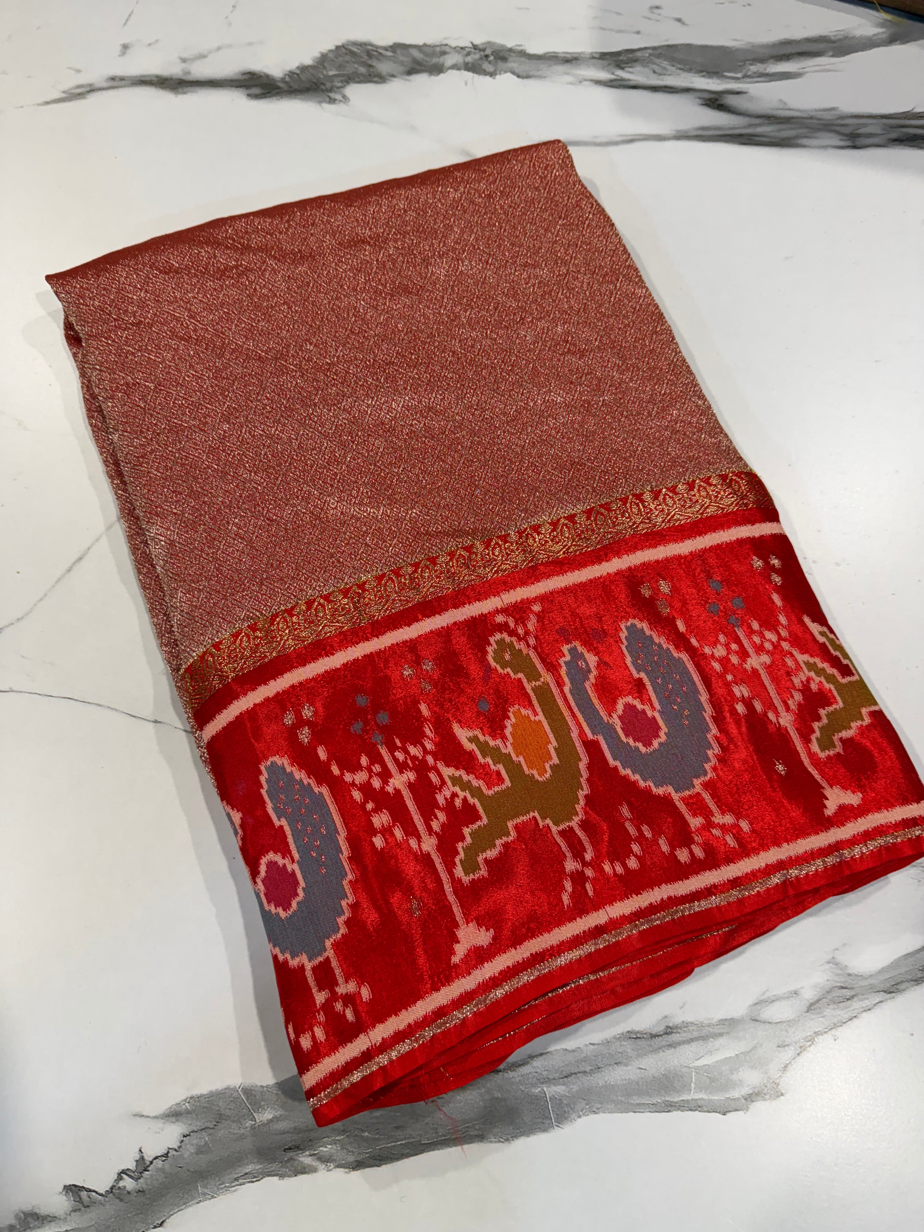 KT-5 Red colour kanchi tissue saree