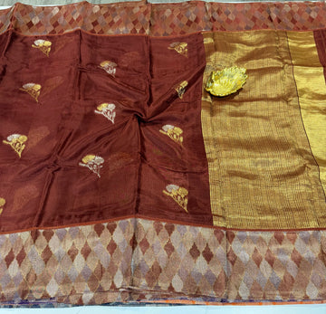 Kota53 Brown colour Manipuri Kota silk Rangkart borders sarees
