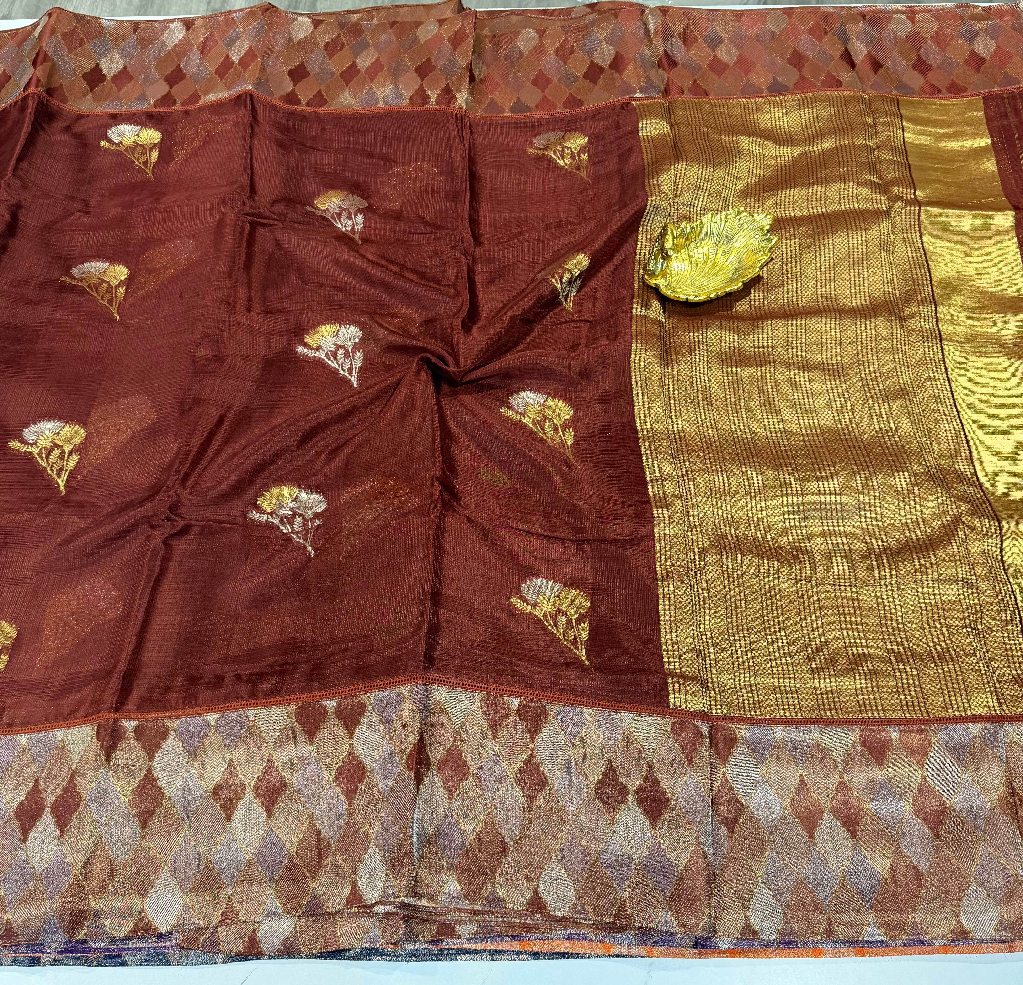 Kota53 Brown colour Manipuri Kota silk Rangkart borders sarees