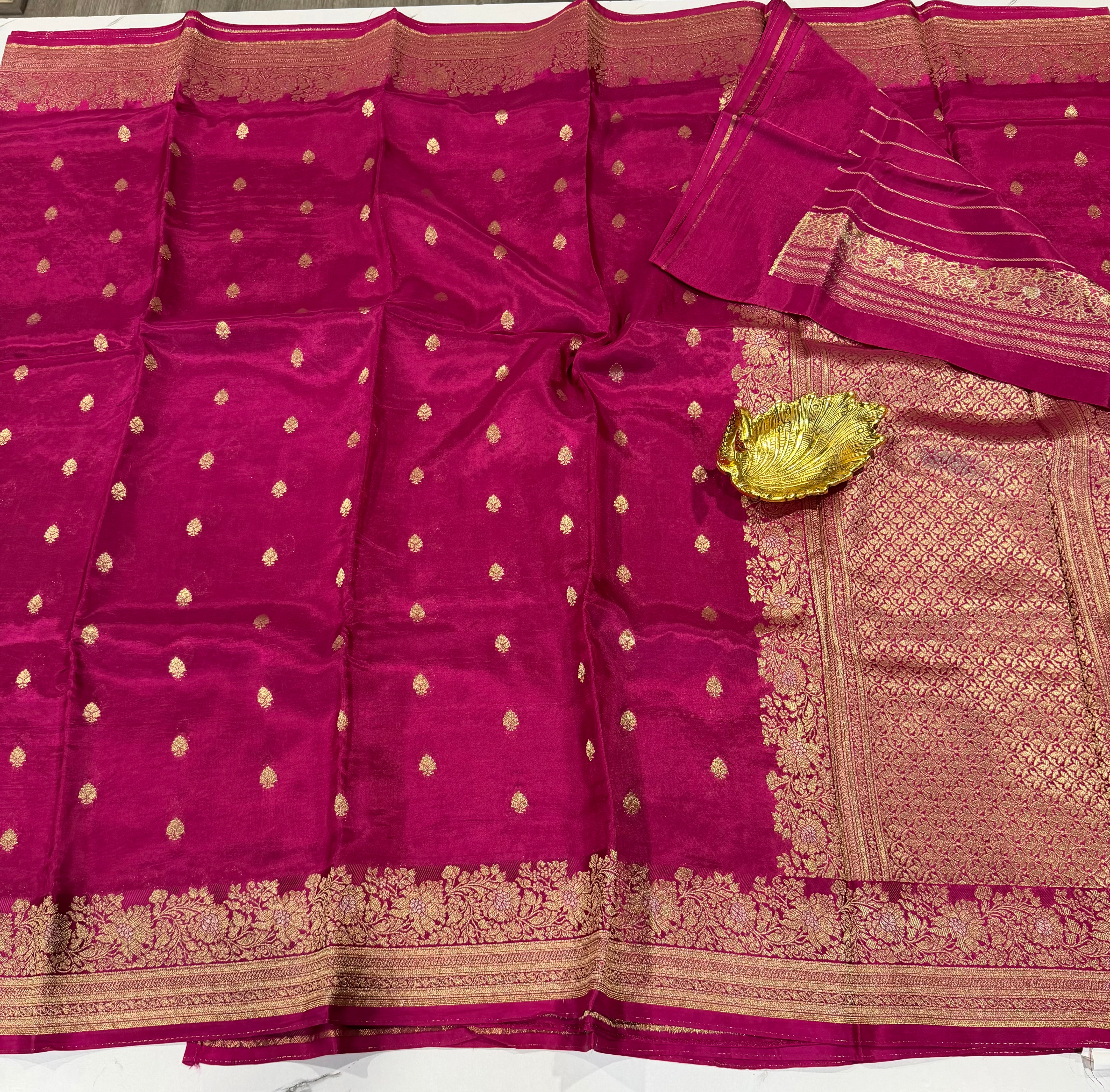 Gm-3950 banaras green mango pink color saree