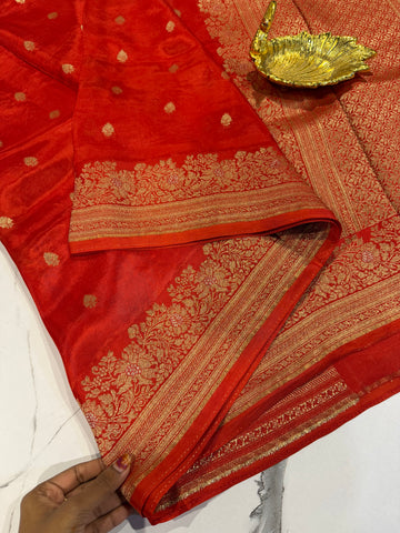 Gm-3950 banaras green mango orange color saree