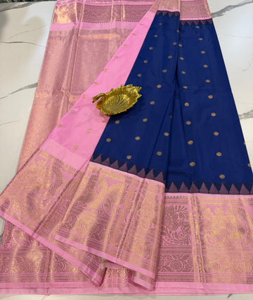 LD-G23 Gadwal dark blue n baby pink saree