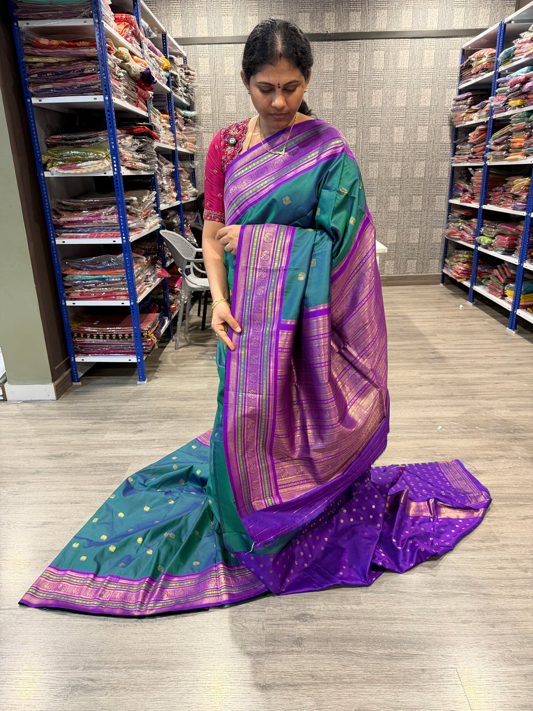 SNP-1499 peacockgreen n purple saree
