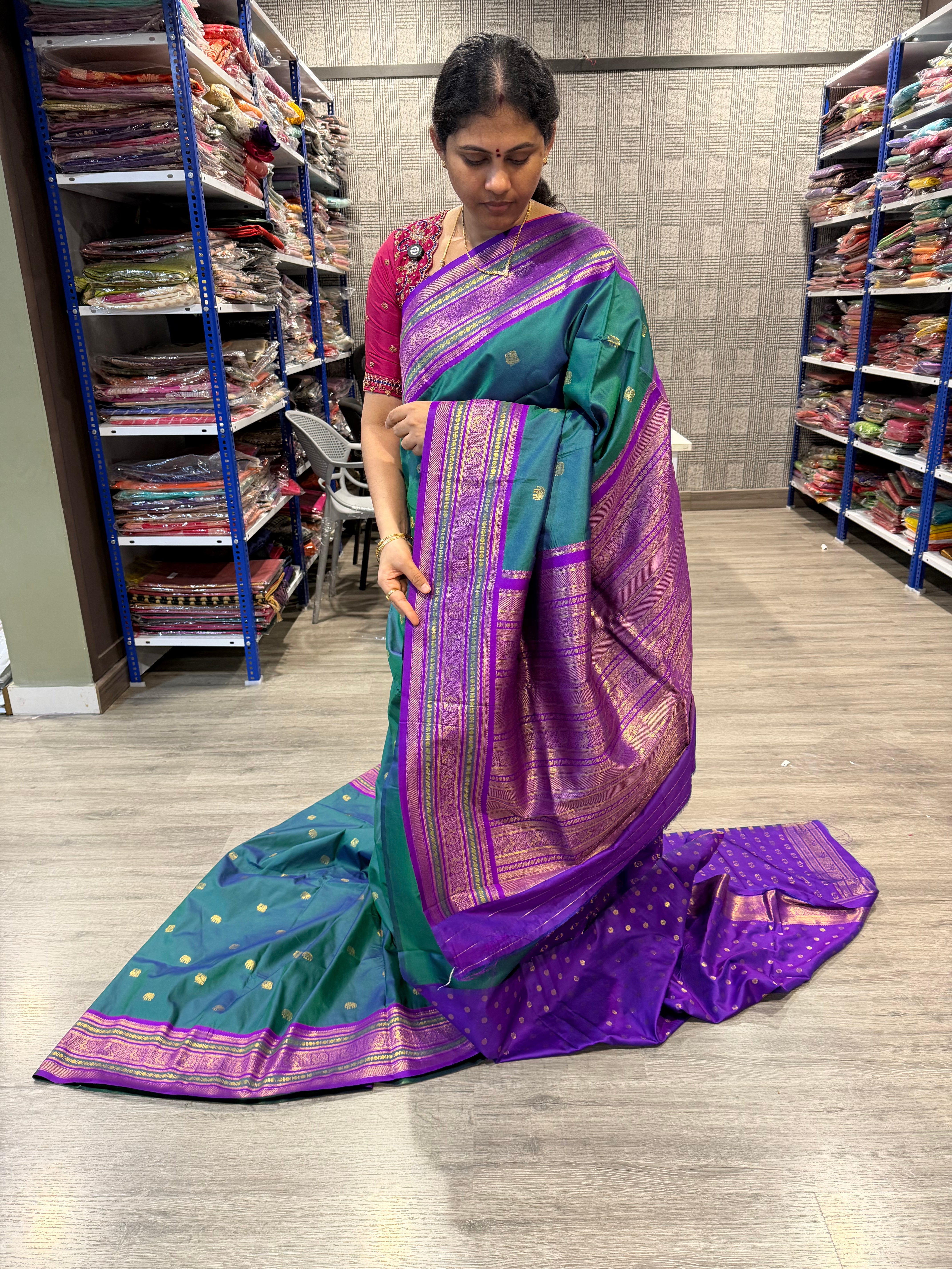 SNP-1499 peacockgreen n purple saree