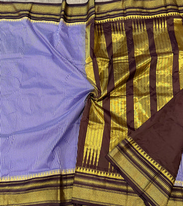 Nc-23 violet n white checks brown borders Narayanpet ilkal checks saree