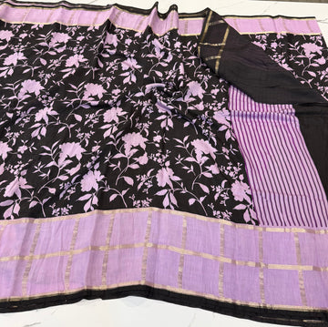 As-1551 Black saree Lavender borders Assam silk