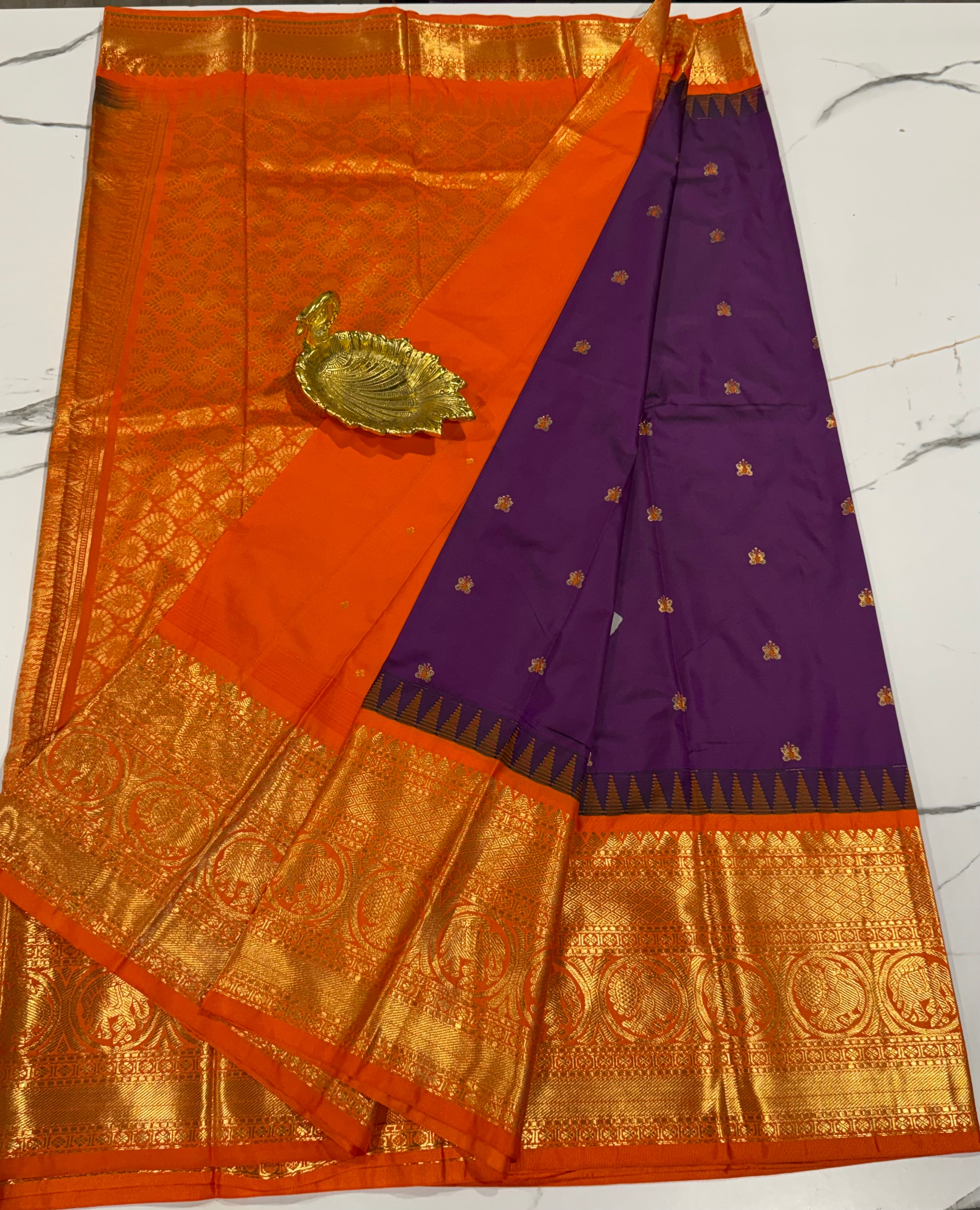 VG2 semi Gadwal wine and orange saree