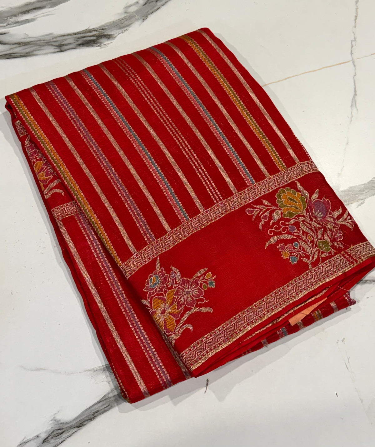 K-4850 Red kora banaras Mashru borders saree