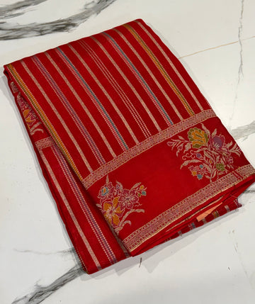 K-4850 Red kora banaras Mashru borders saree