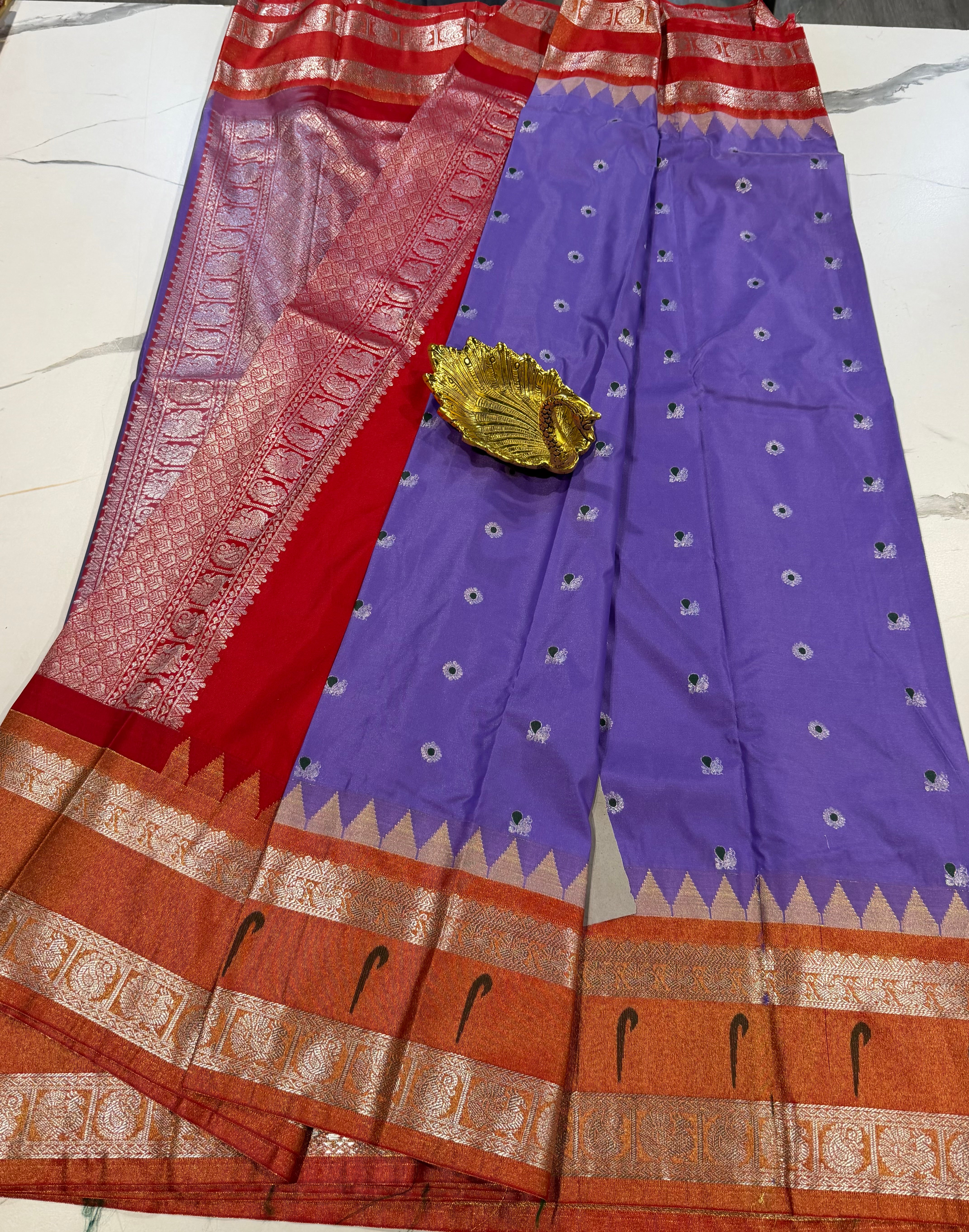 TS-3450 Lavender Tissue Muniya Gadwal saree