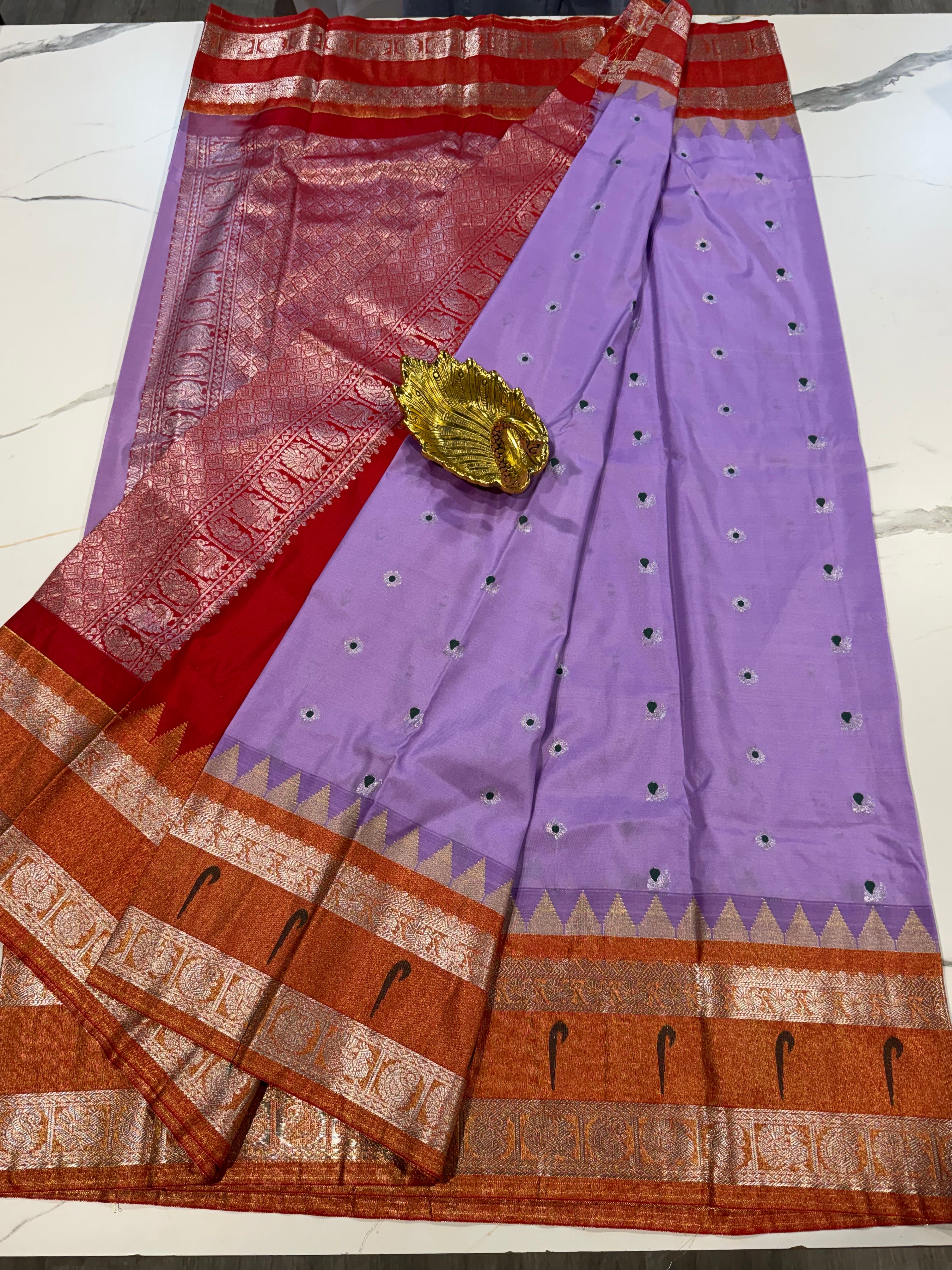 TS-3450 Lavender Tissue Muniya Gadwal saree