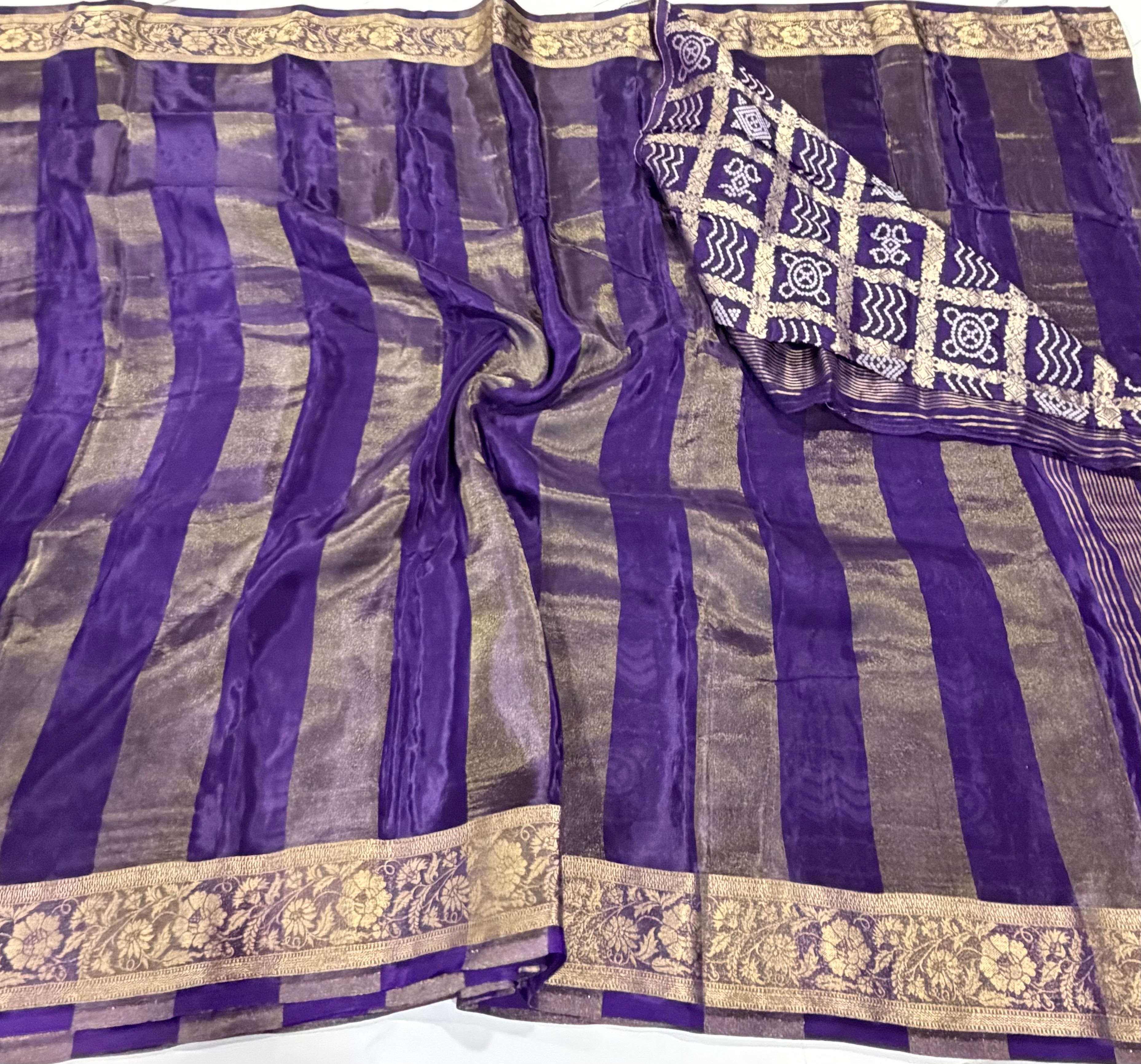 BS9 Banaras semi crepe sarees with Bandini design blouse purple