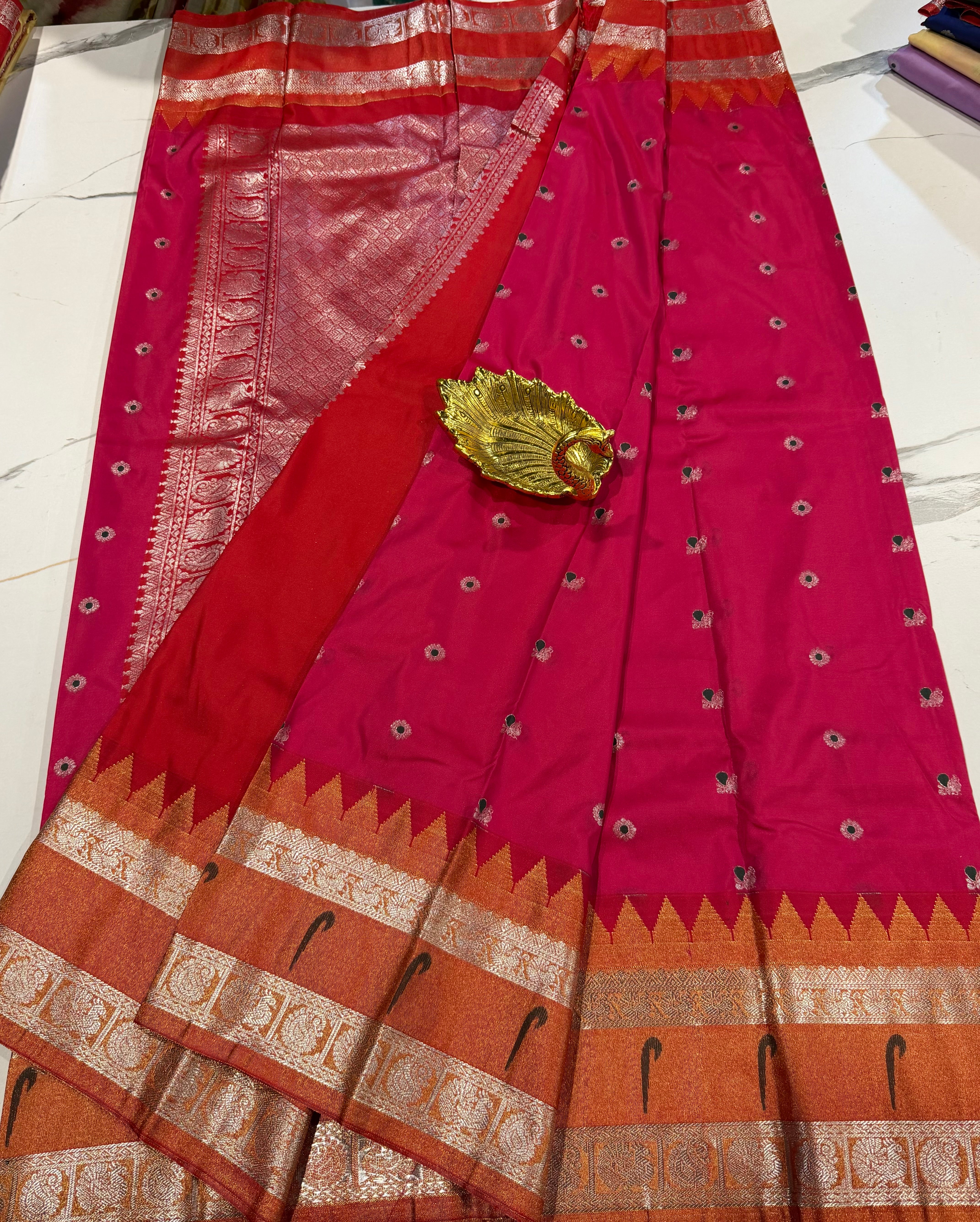 TS-3450 pink Tissue Muniya Gadwal saree