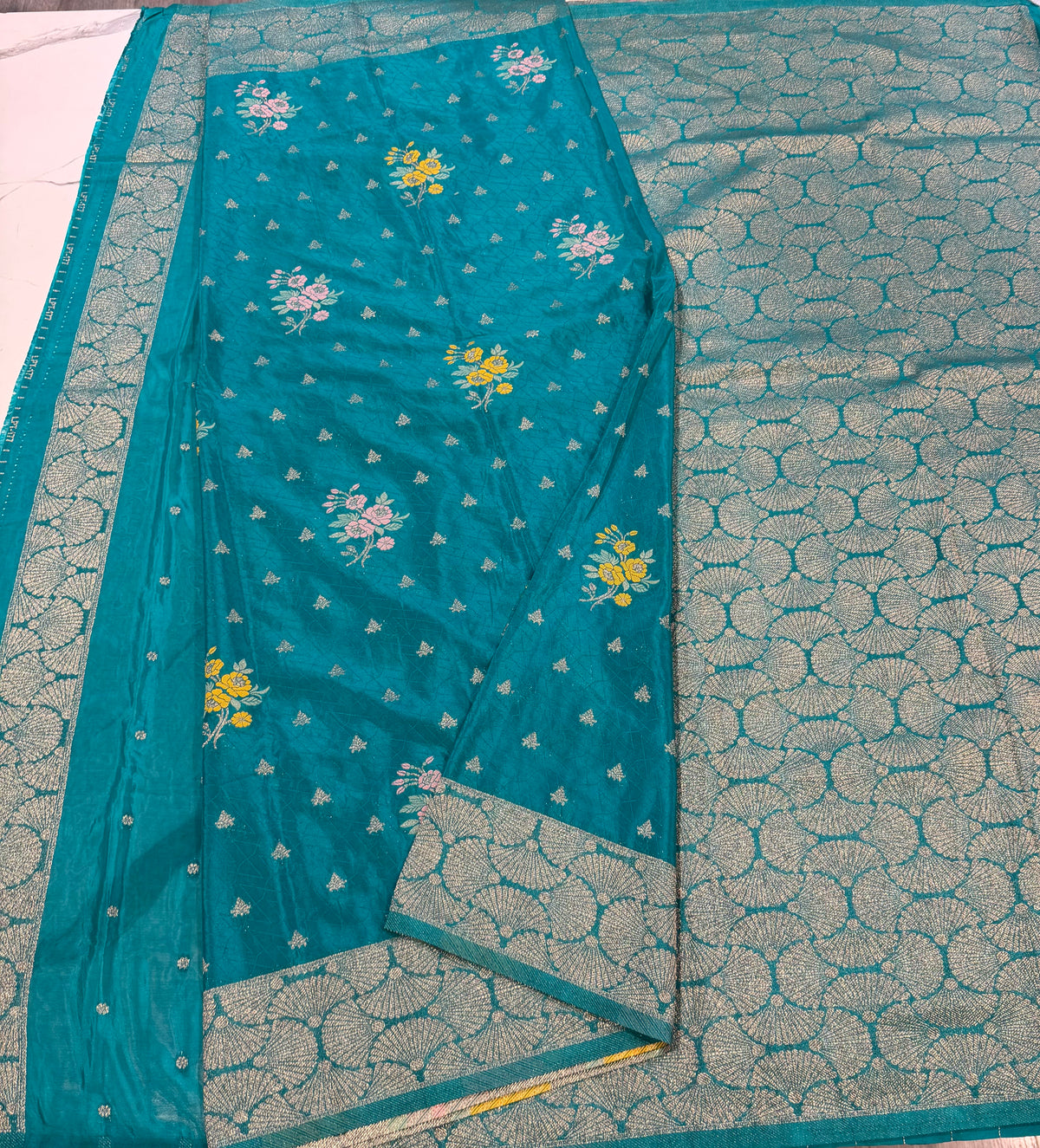 Bz-1850 sky blue benny crepe saree
