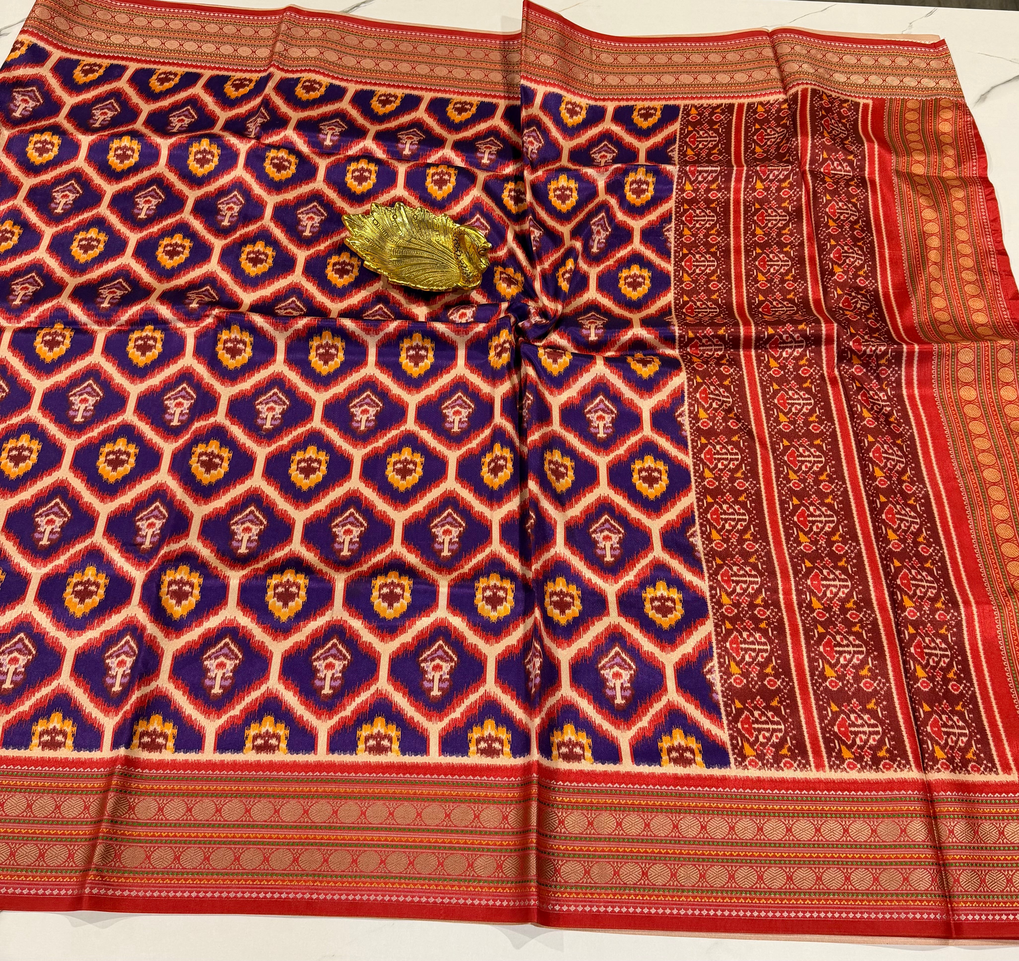 LD-1399 Rudraksha borders spun Patola blue saree