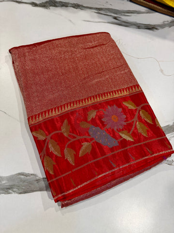 KT-5  Red colour kanchi tissue saree