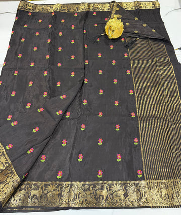 M-3300 Black Mysore viscous crepe Pettit embroidery saree
