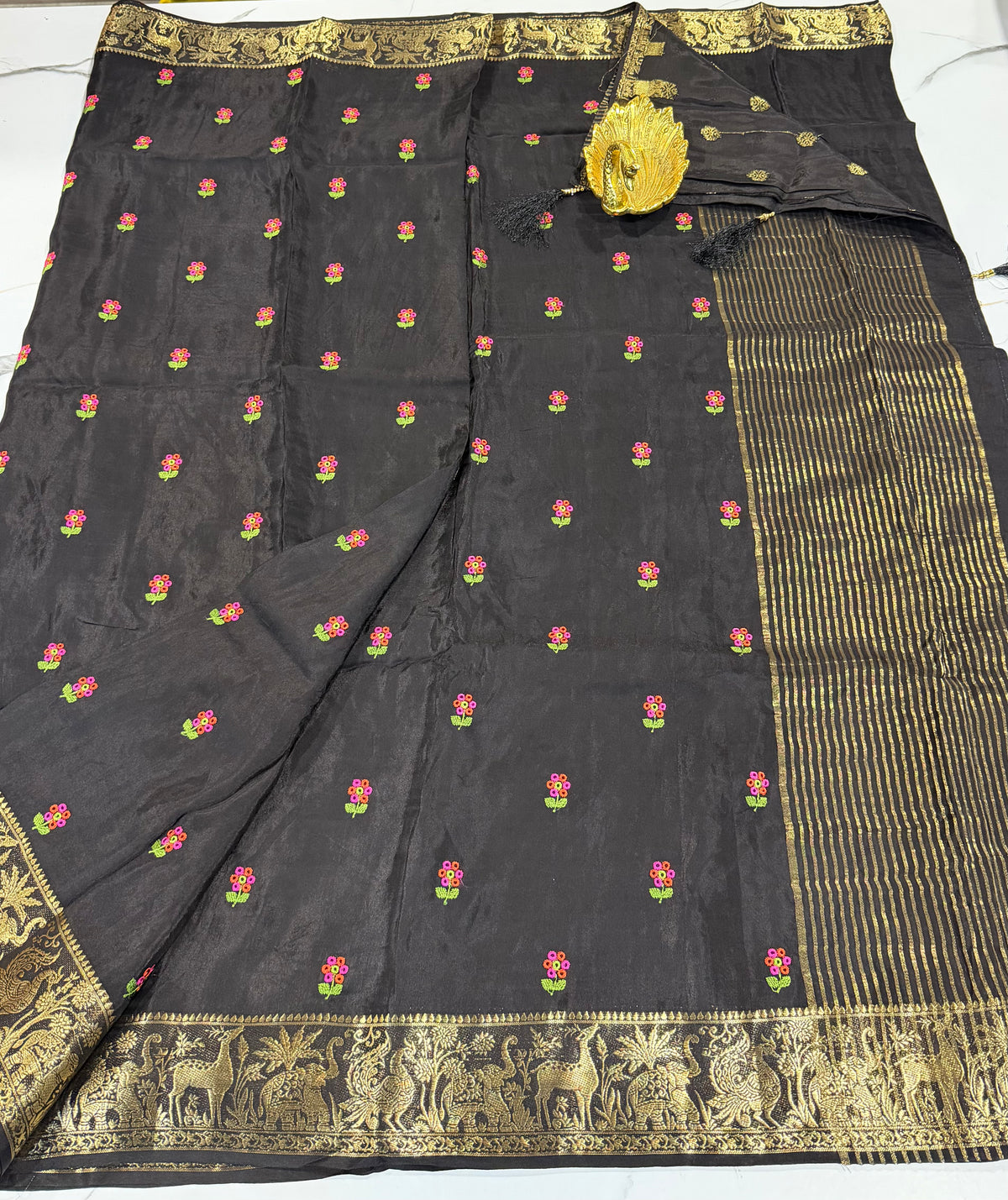 M-3300 Black Mysore viscous crepe Pettit embroidery saree
