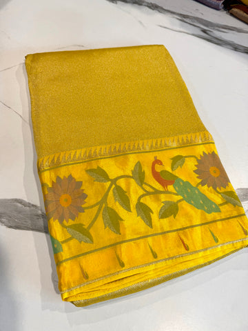KT-5 yellow colour kanchi tissue saree