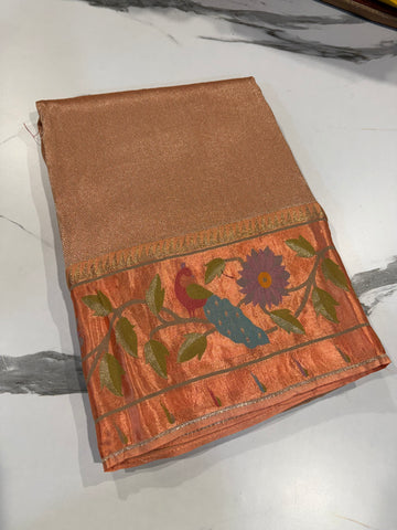 KT-5 peach colour kanchi tissue saree