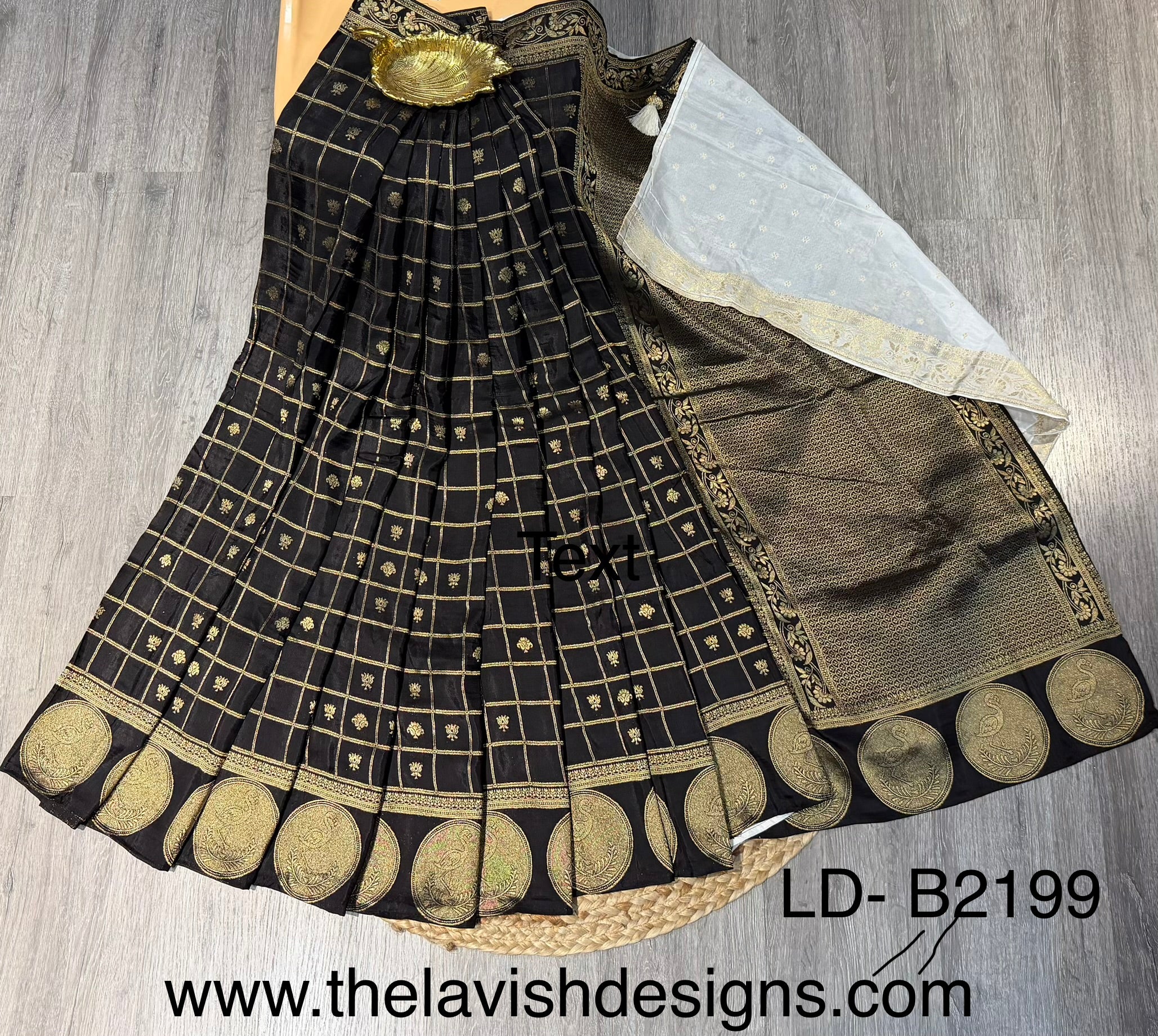 LD-B2199 Banaras crape sarees black with weaving checks and wight blouse