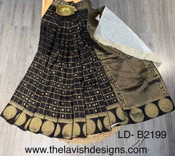LD-B2199 Banaras crape sarees black with weaving checks and wight blouse