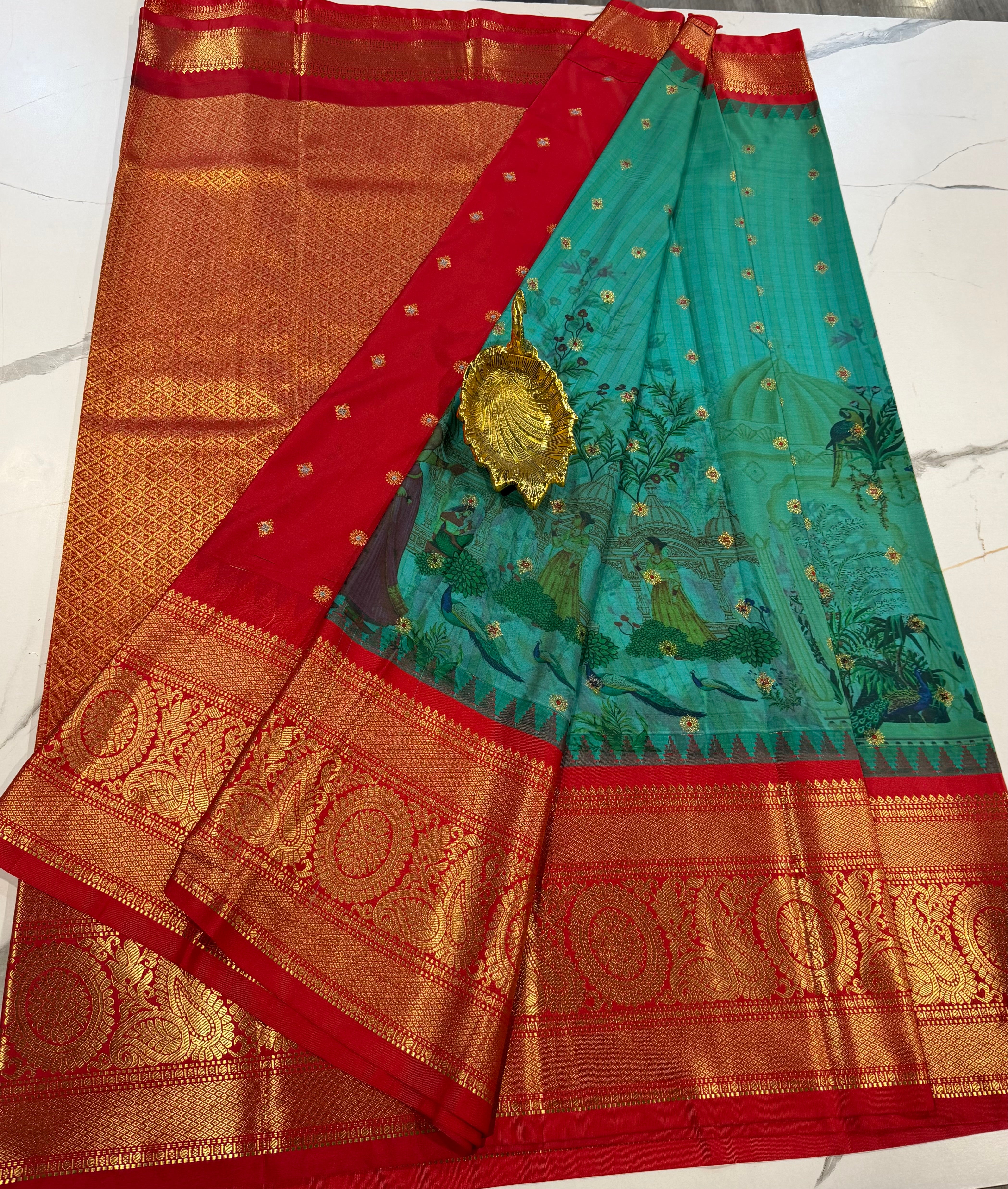 SGK-2997 Rama n Red  gadwal Kalamkari saree
