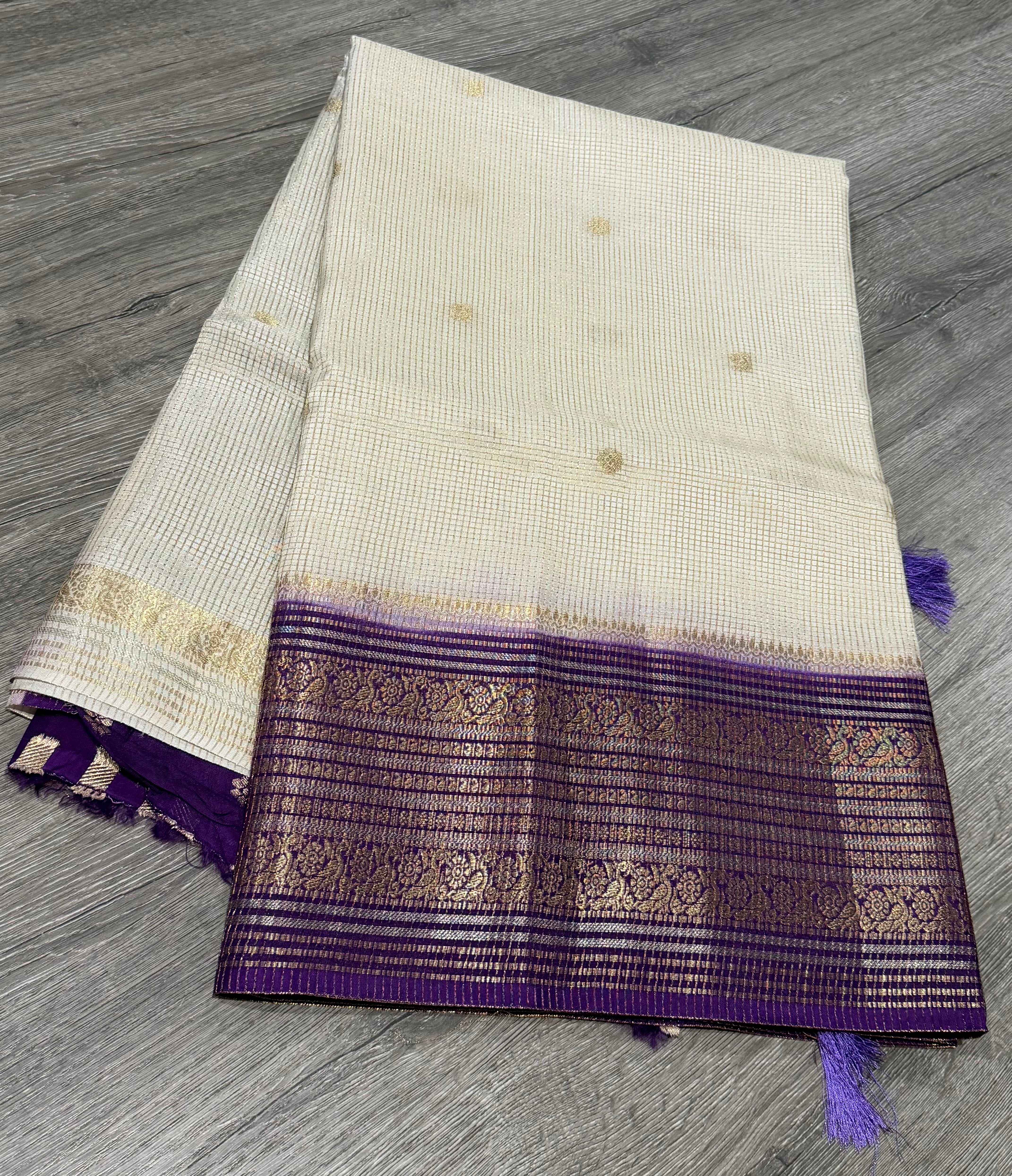 VKC2149BB- white n  violet Kanchi Brdr saree