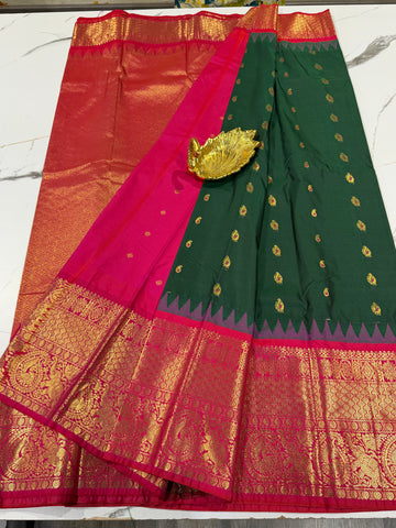 VG2 semi Gadwal dark green and pink border saree