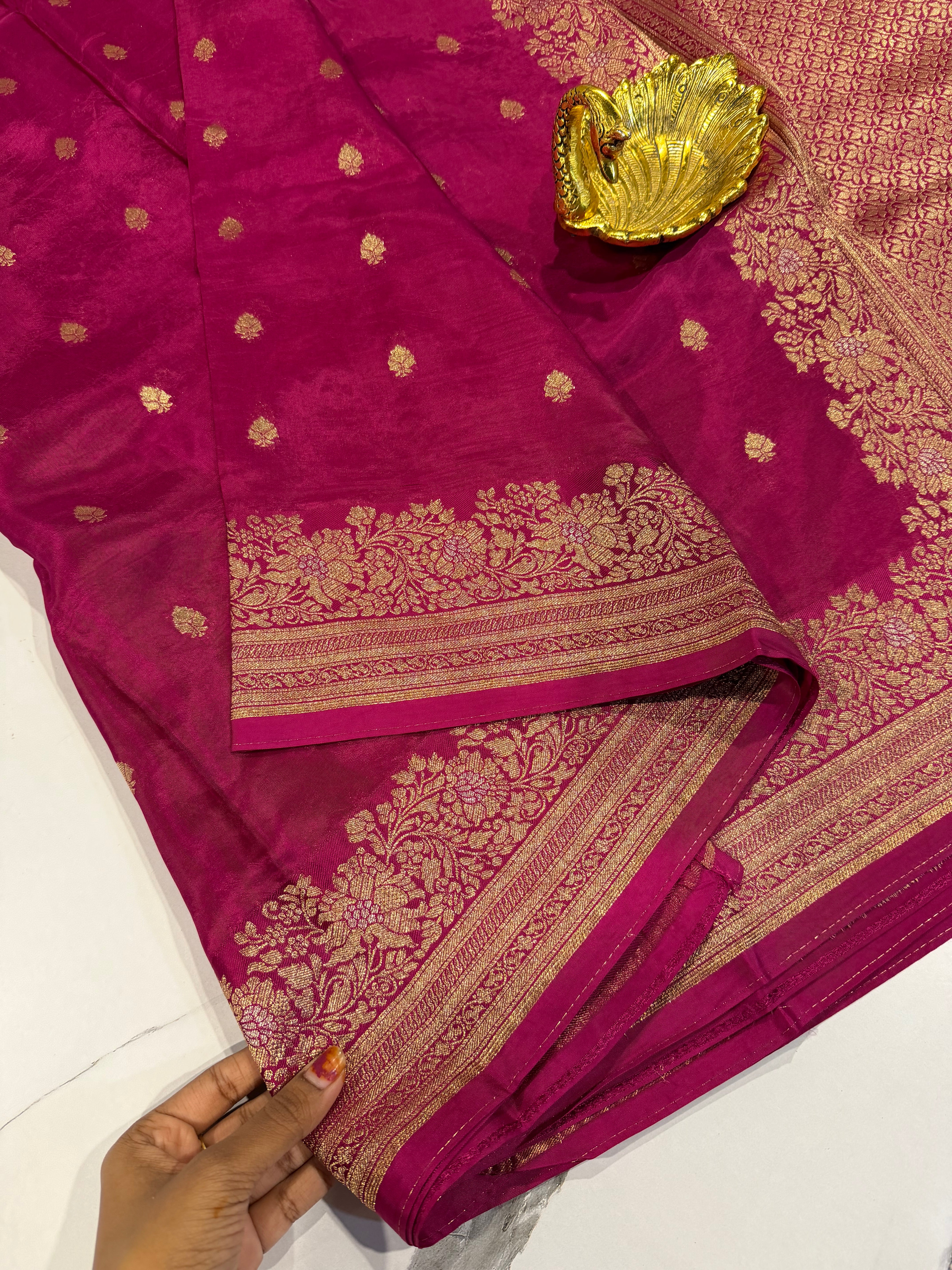 Gm-3950 banaras green mango pink color saree