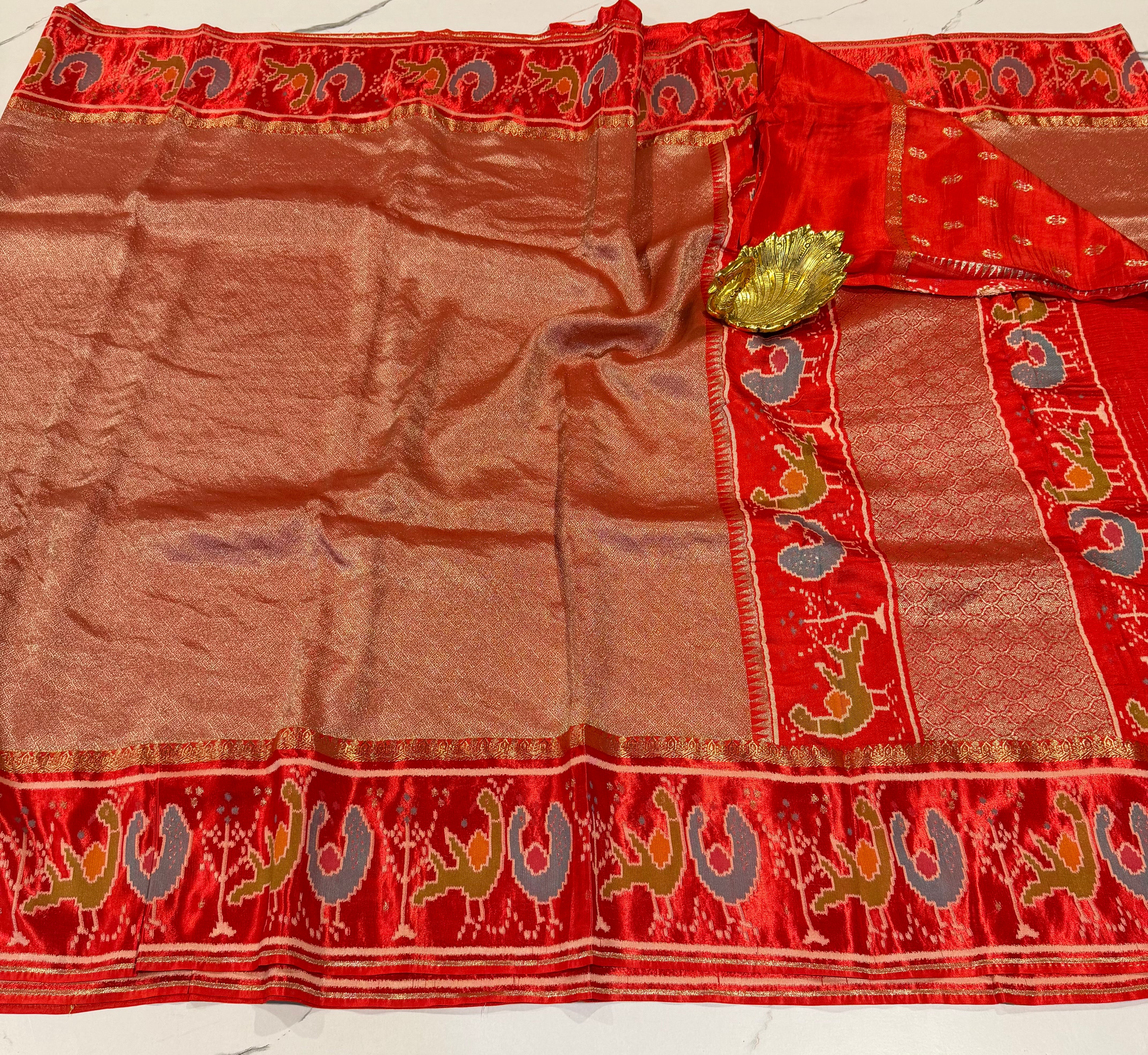 KT-5 Red colour kanchi tissue saree