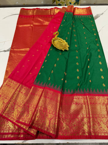VG2 semi Gadwal red and pink border saree