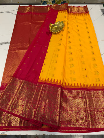 VG2 semi Gadwal yellow and red border saree
