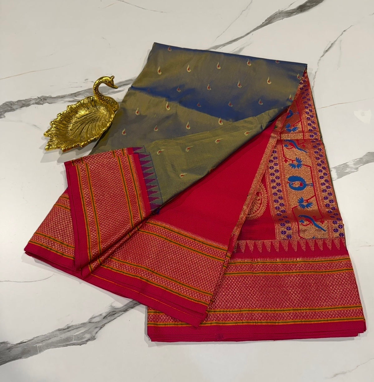 LD-N9 Grey Narayanapet semi pattu muniya butta