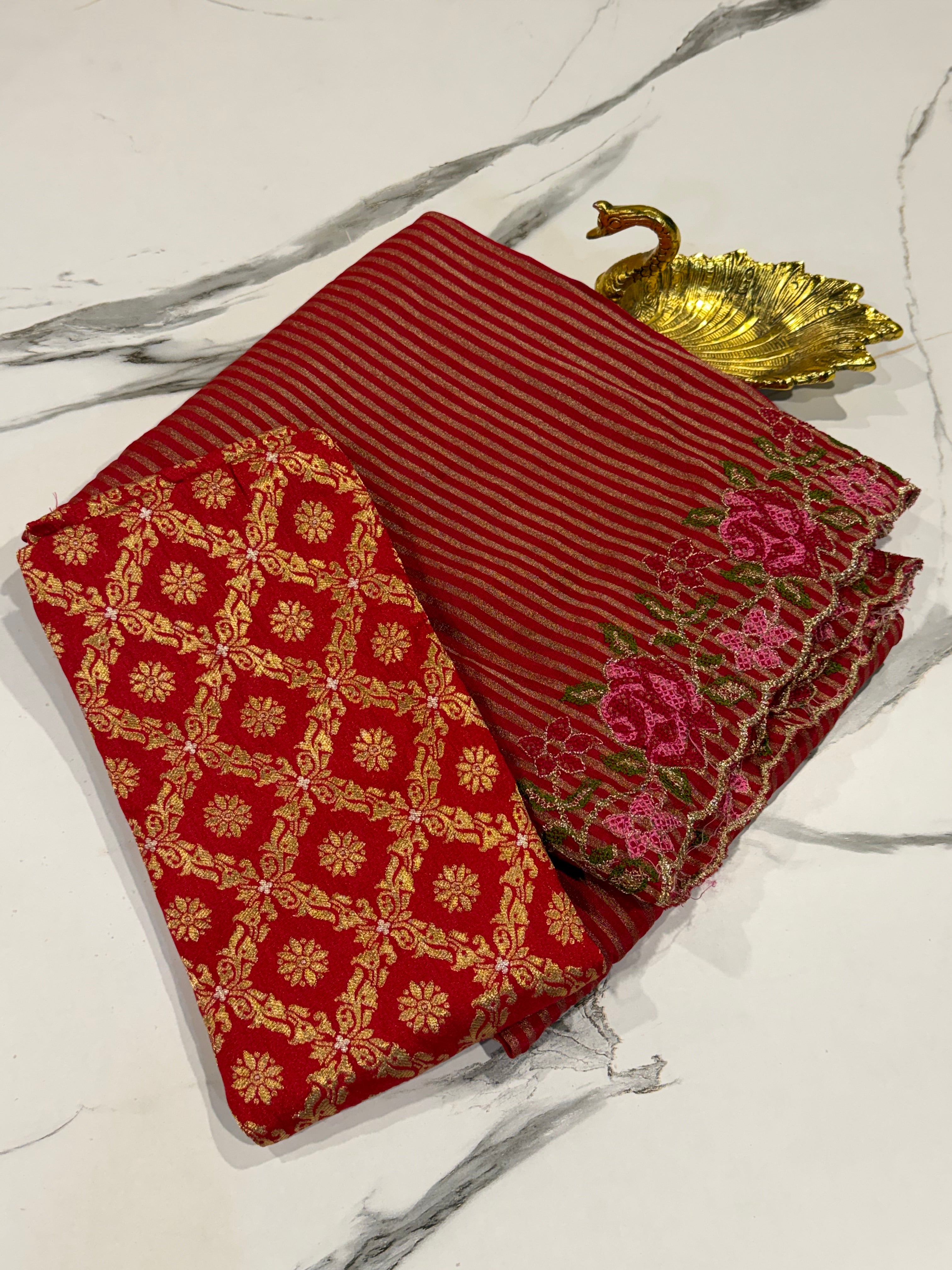 LD-T15 Banaras tissue Pettit saree Red