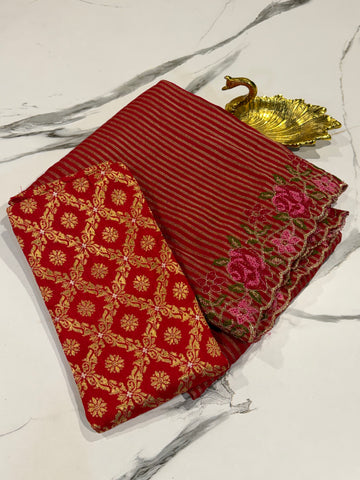 LD-T15 Banaras tissue Pettit saree Red