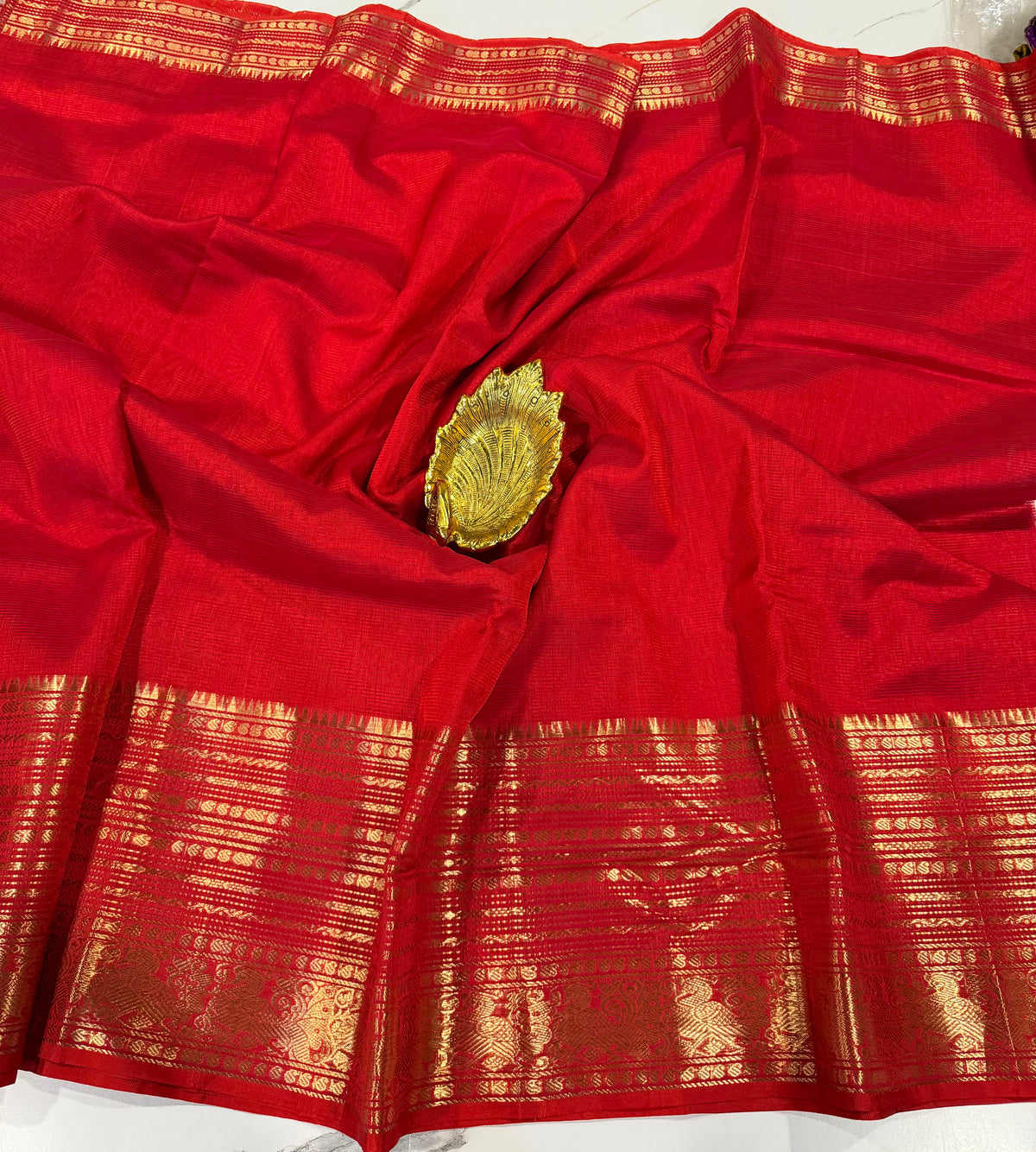 Red-3999 Red Colour Pure Handloom Mangalagiri Pattu saree
