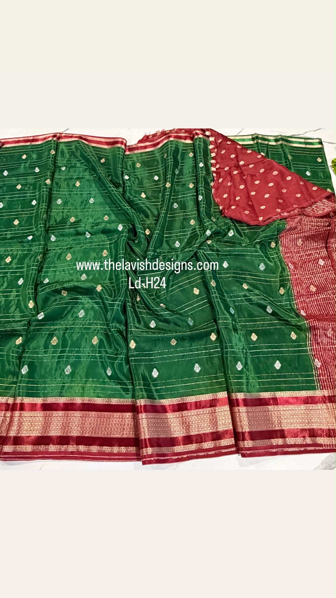 Ld-H24 Mysore semi crepe dark green n maroon
