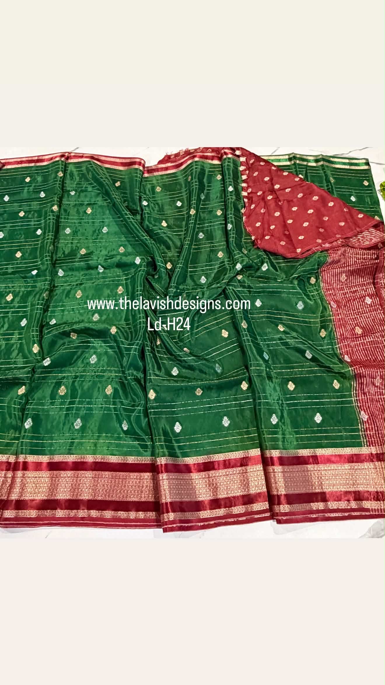 Ld-H24 Mysore semi crepe dark green n maroon